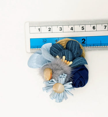 Hand Embroidered Blue Floral Applique With Feather Pom Poms and Stones, 2 Pcs